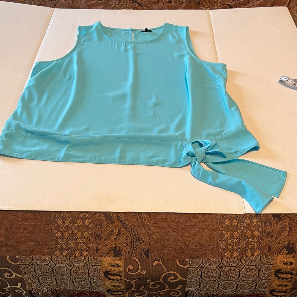 Talbots‎ Plus Womens Size 18W Blue Sleeveless Blouse Tank Top Shell Waist Tie - Picture 5 of 9